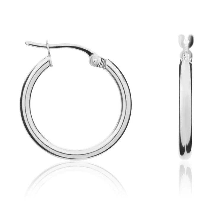 White Gold Polished Tube Hoop Earrings