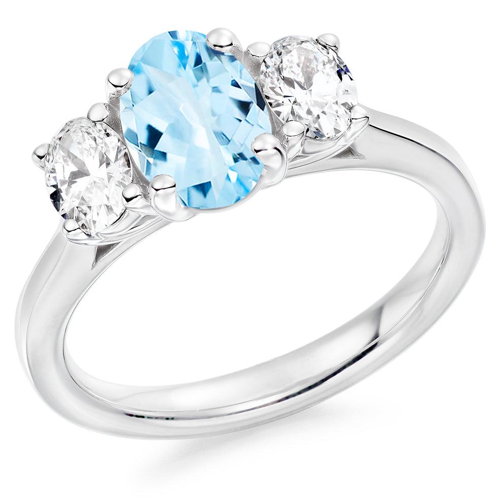 Aquamarine Diamond Three Stone Ring