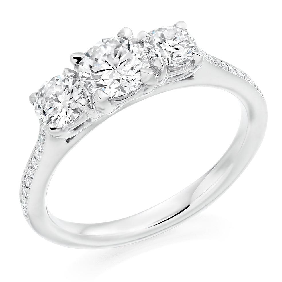Brilliant Cut Diamond Trilogy Engagement Ring - Main Image