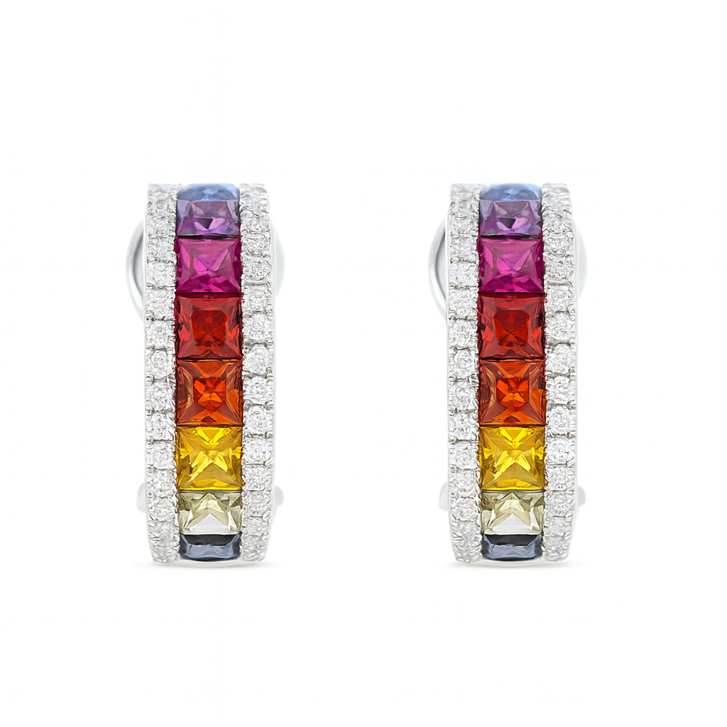 Multi-Colour Sapphire Diamond Hoop Earrings
