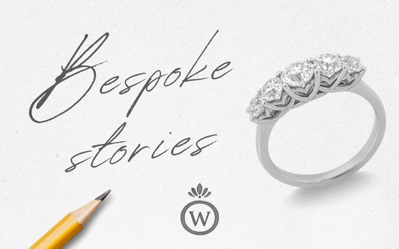 A five stone diamond ring on a white background 