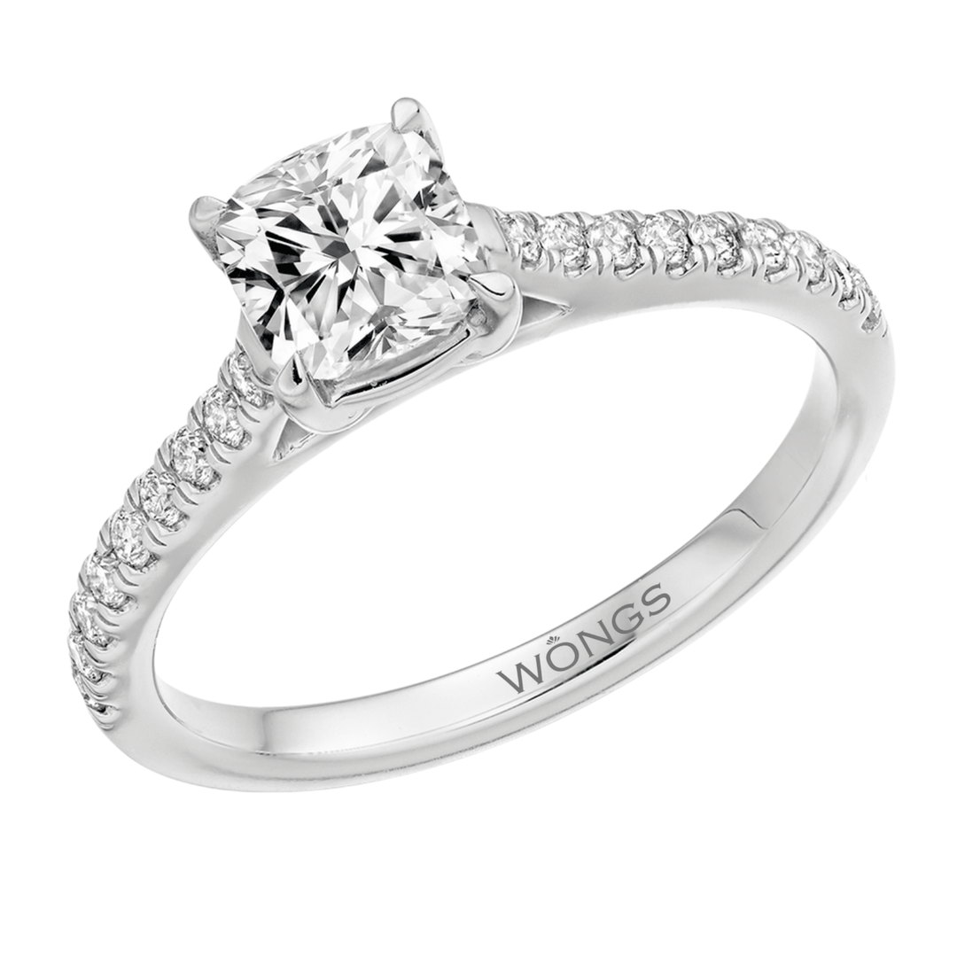 Cushion Cut Diamond Shoulders Engagement Ring