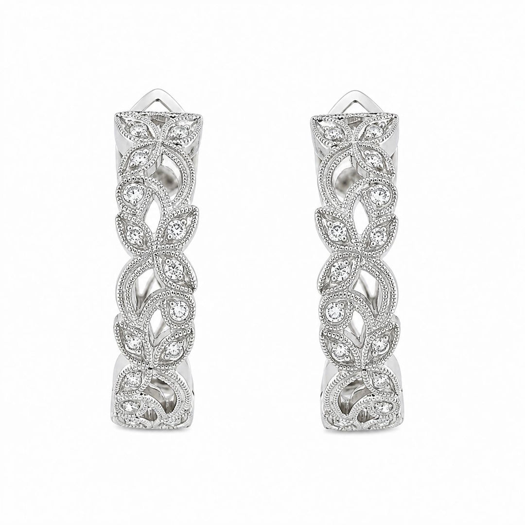 18ct White Gold 0.19ct Diamond Set Floral Hoop Earrings