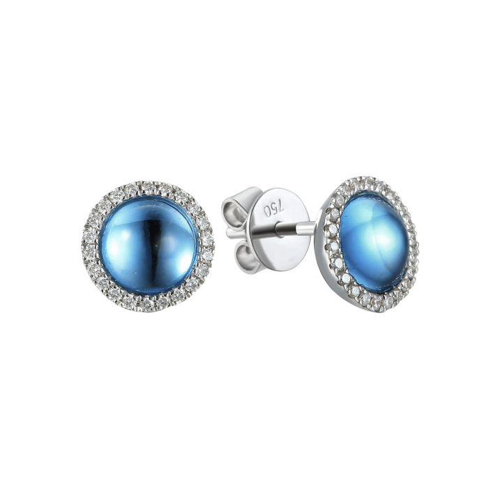 Cabochon Blue Topaz & Diamond Earrings