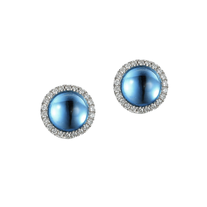 Cabochon Blue Topaz & Diamond Earrings