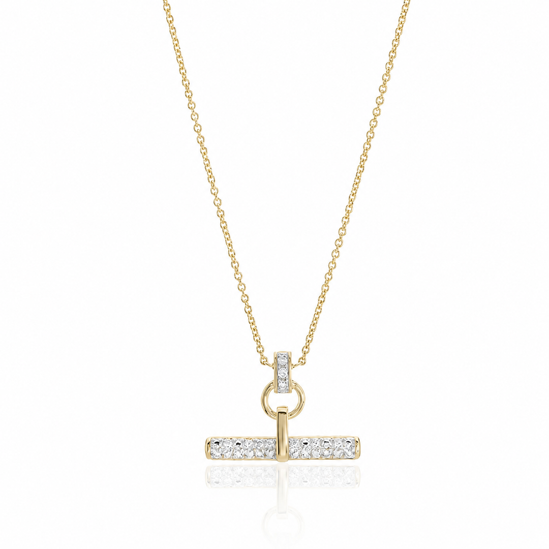 9ct Gold Diamond T-Bar Necklace