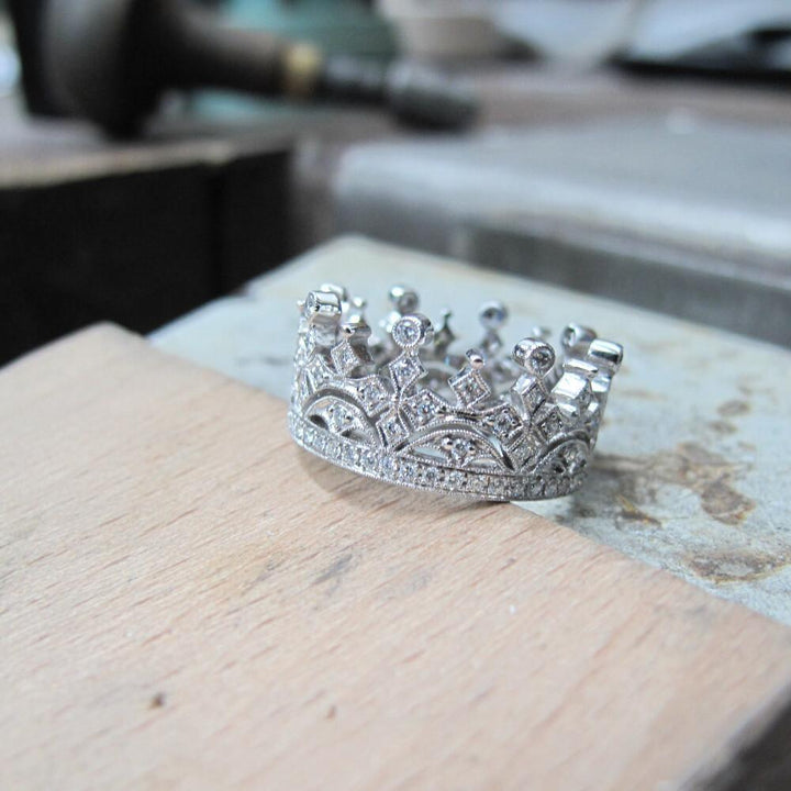 Diamond set crown ring 18ct white gold 52ct Wongs Jewellers